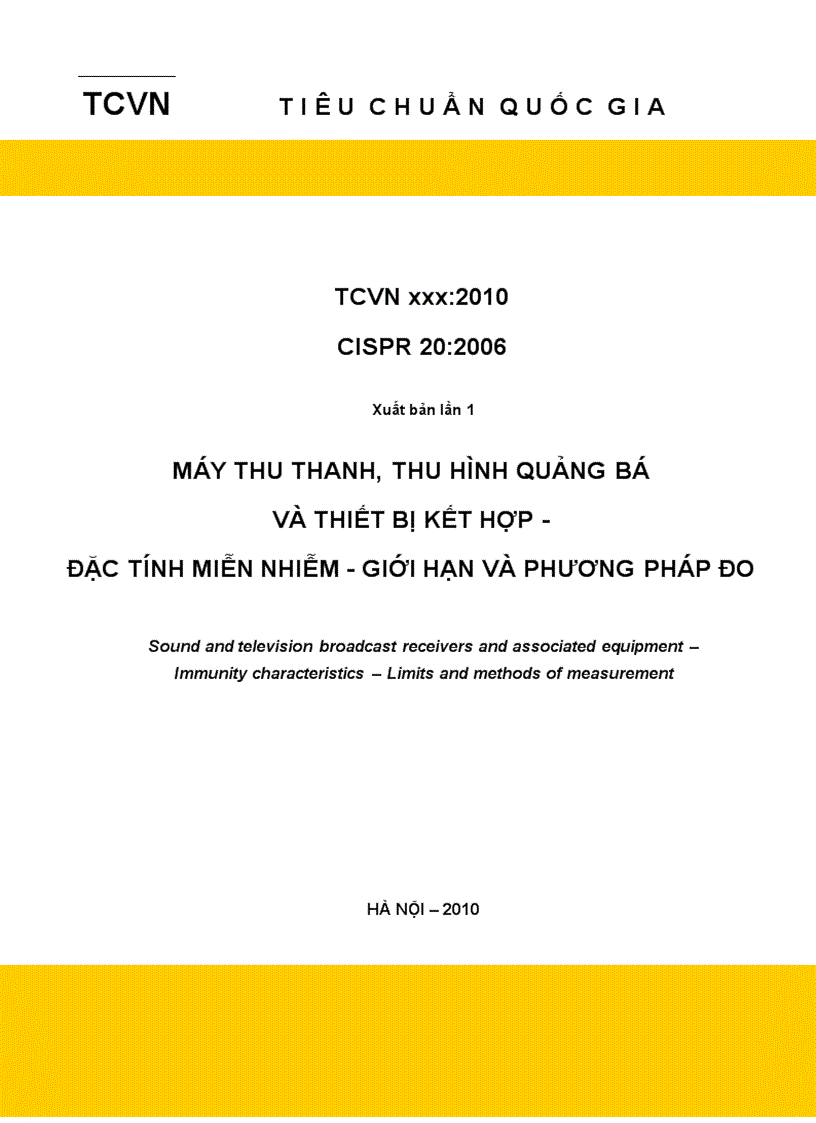 Máy thu thanh thu hình quảng bá và thiết bị kết hợp đặc tính miễn nhiễm giới hạn và phương pháp đo