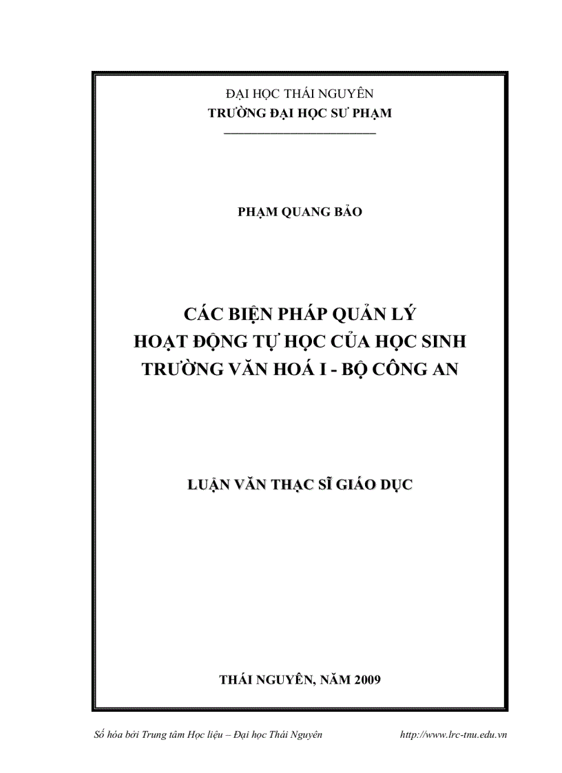 Các biện pháp quản lý hoạt động tự học của học sinh trường Văn hóa I Bộ Công an