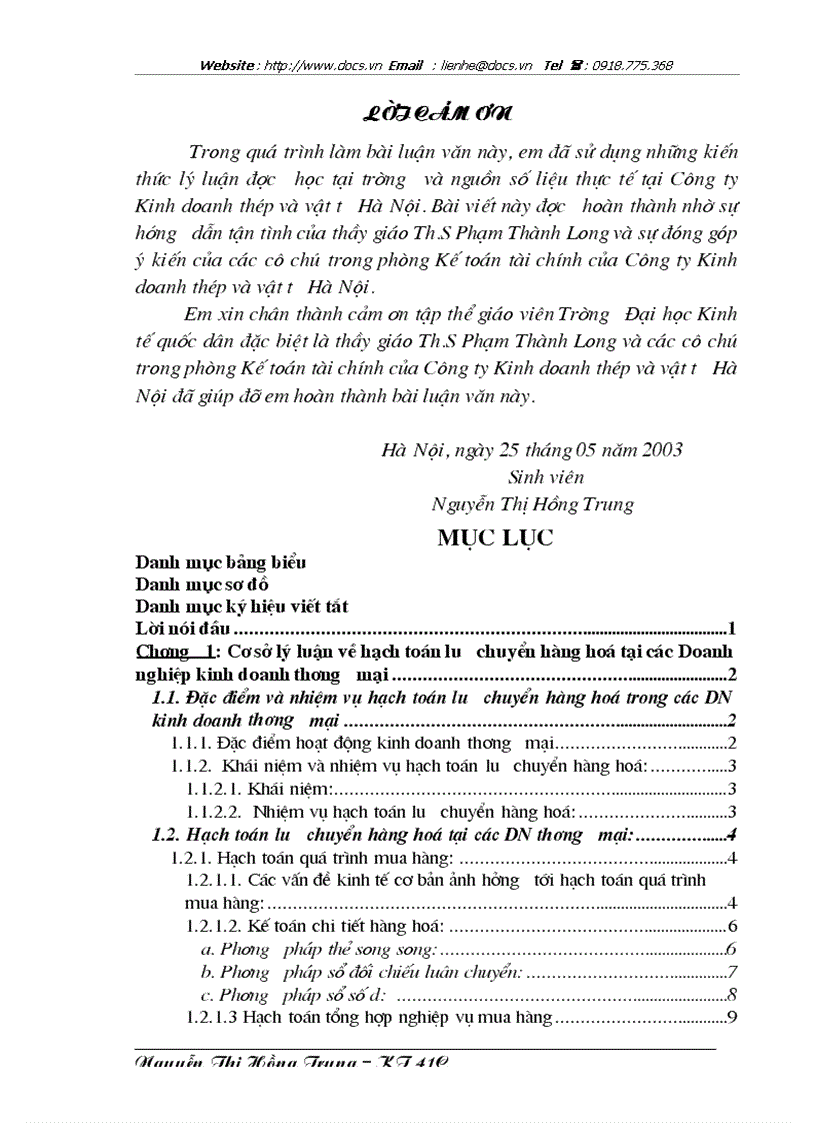 Hoàn thiện hạch toán lưu chuyển hàng hoá tại công ty kinh doanh thép và vật tư Hà Nội