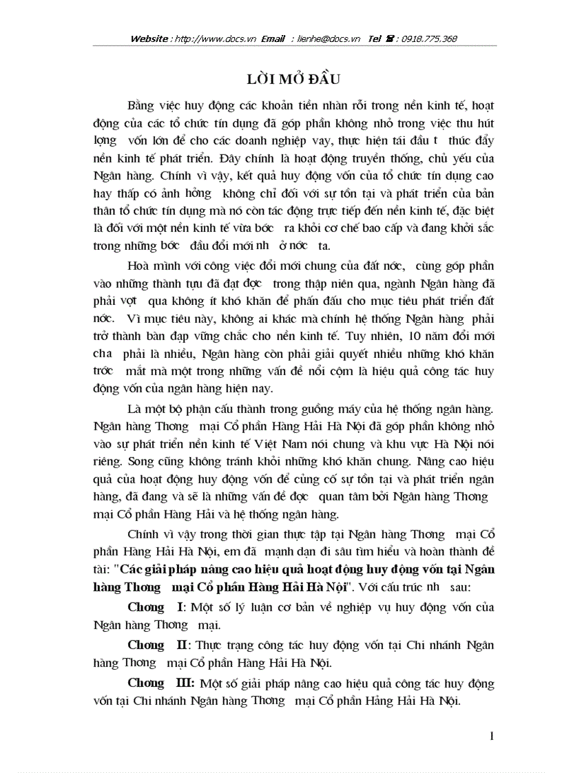 Các giải pháp nâng cao hiệu quả hoạt động huy động vốn tại ngânhàng NHTMCP Hàng Hải Hà Nội