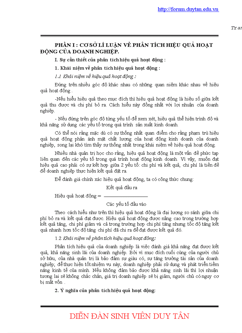 Phân tích hiệu quả hoạt động của doanh nghiệp