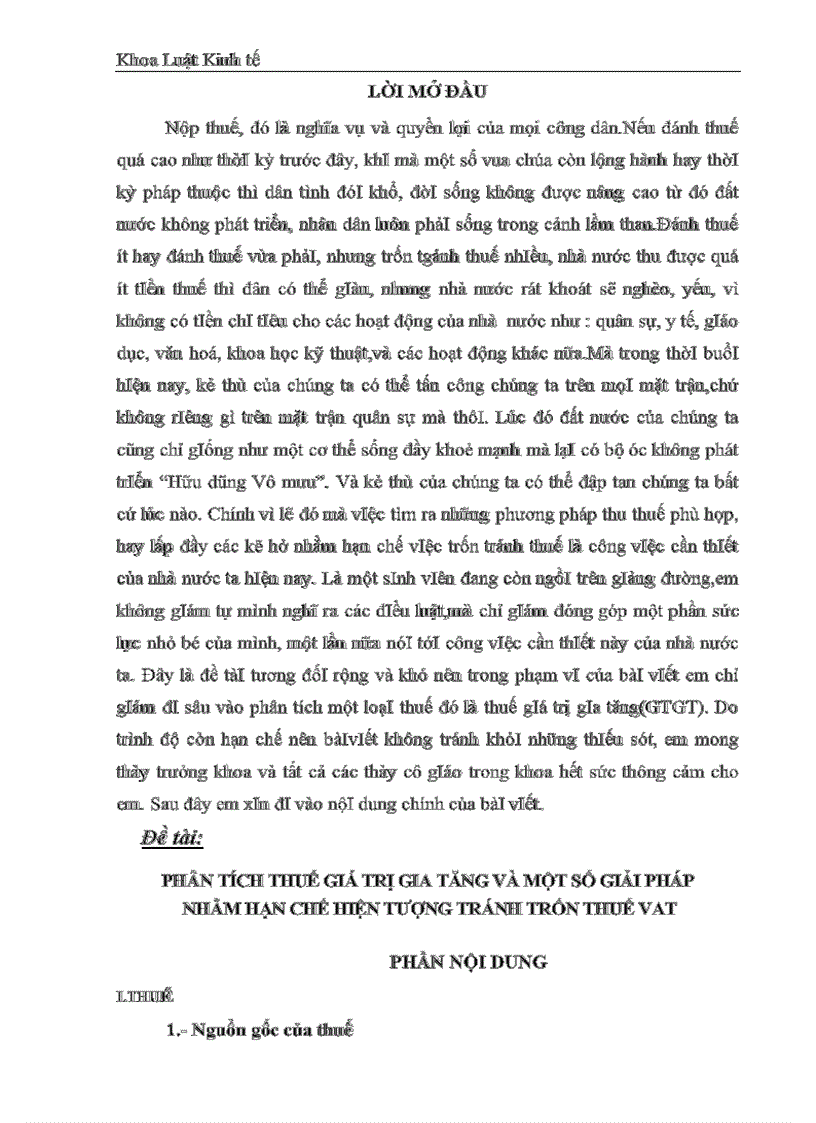 Phân tích thuế giá trị gia tăng và một số giải pháp nhằm hạn chế hiện tượng tránh trốn thuế vat