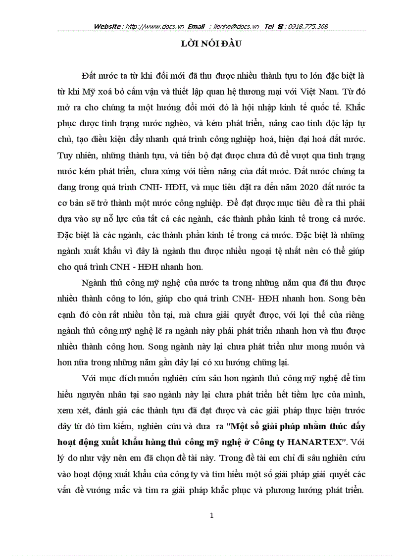 Giải pháp chủ yếu nhằm thúc đẩy hoạt động xuất khẩu của công ty sản xuất hàng thủ công mỹ nghệ xuất khẩu hà nội hanartex