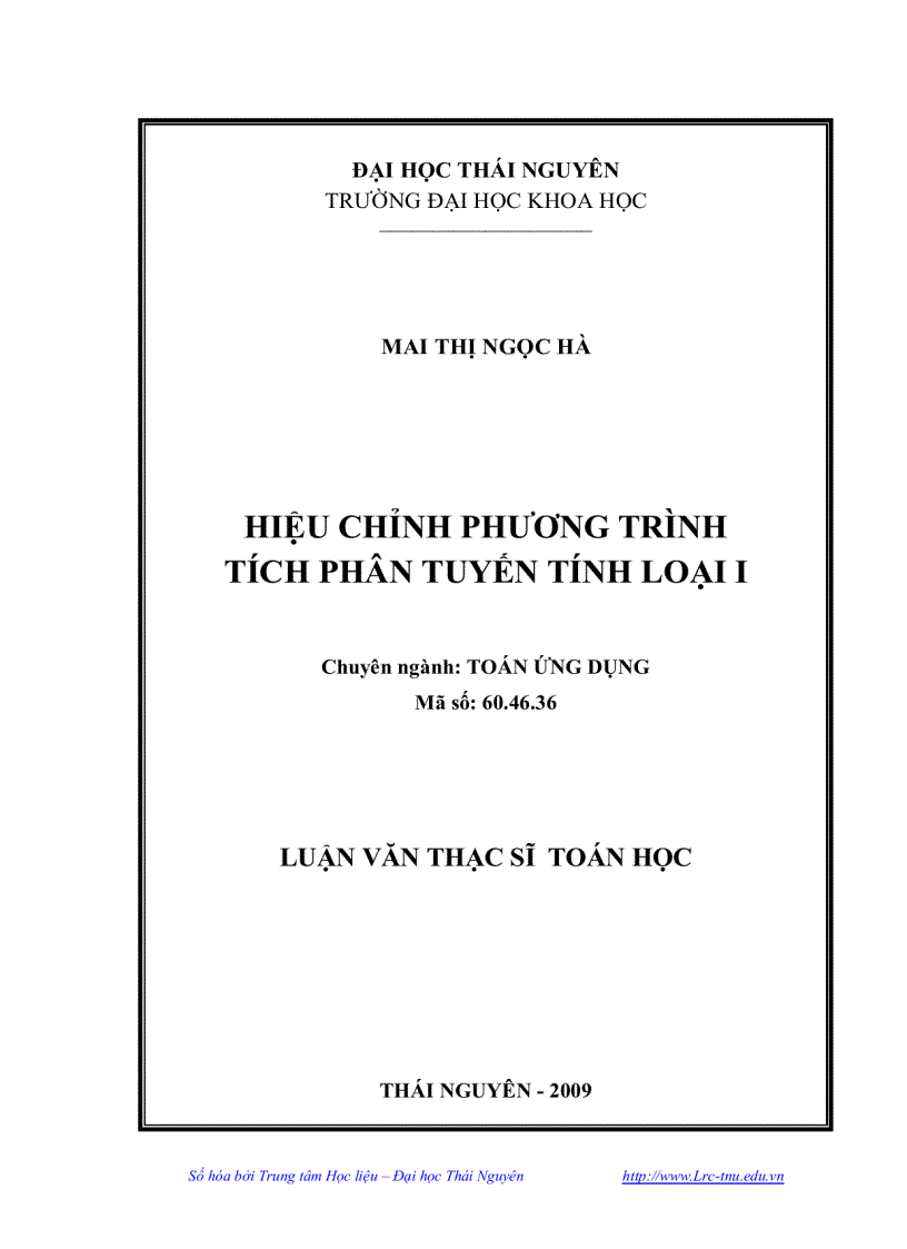 Hiệu chỉnh phương trình tích phân tuyến tính loại I