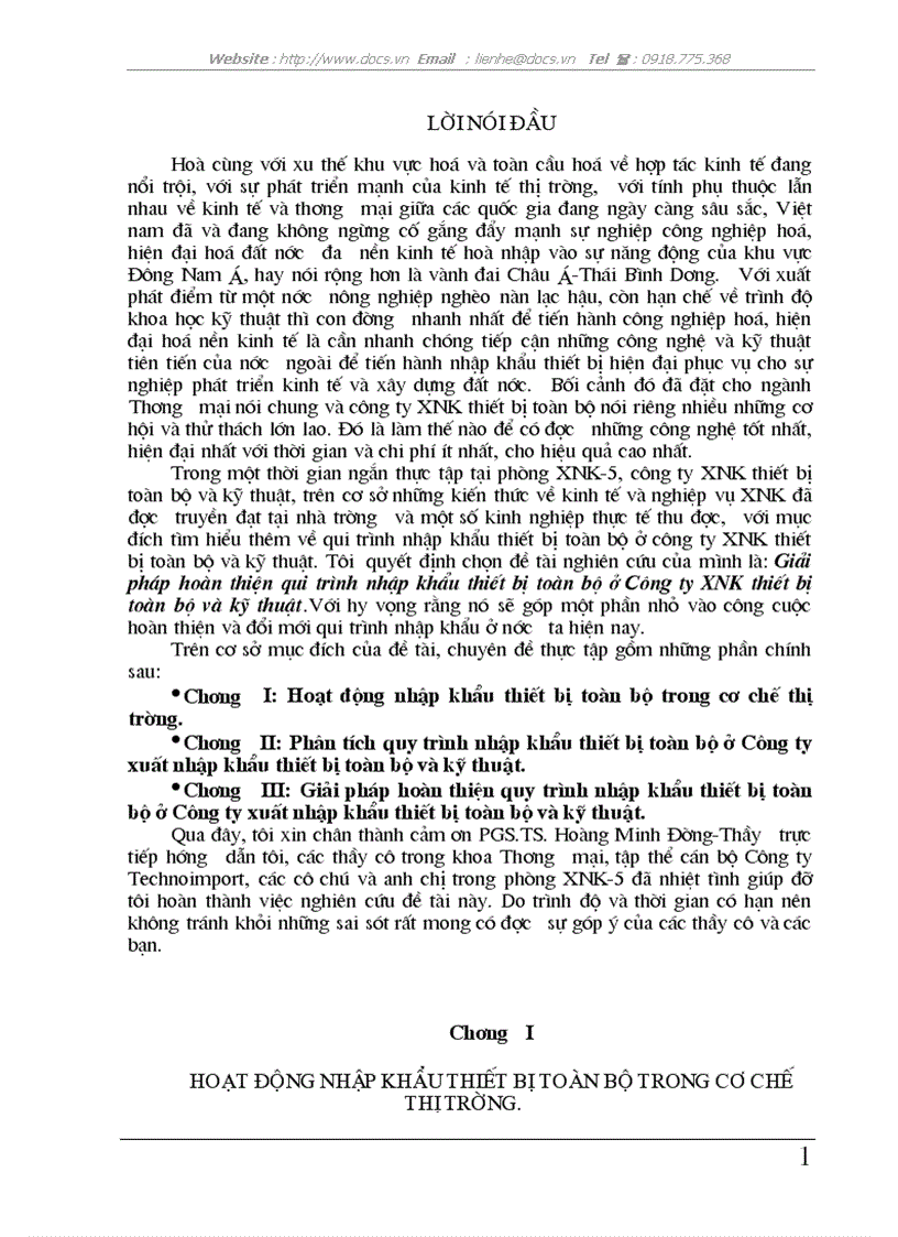 Giải pháp hoàn thiện qui trình nhập khẩu thiết bị toàn bộ ở Công ty XNK thiết bị toàn bộ và kỹ thuật
