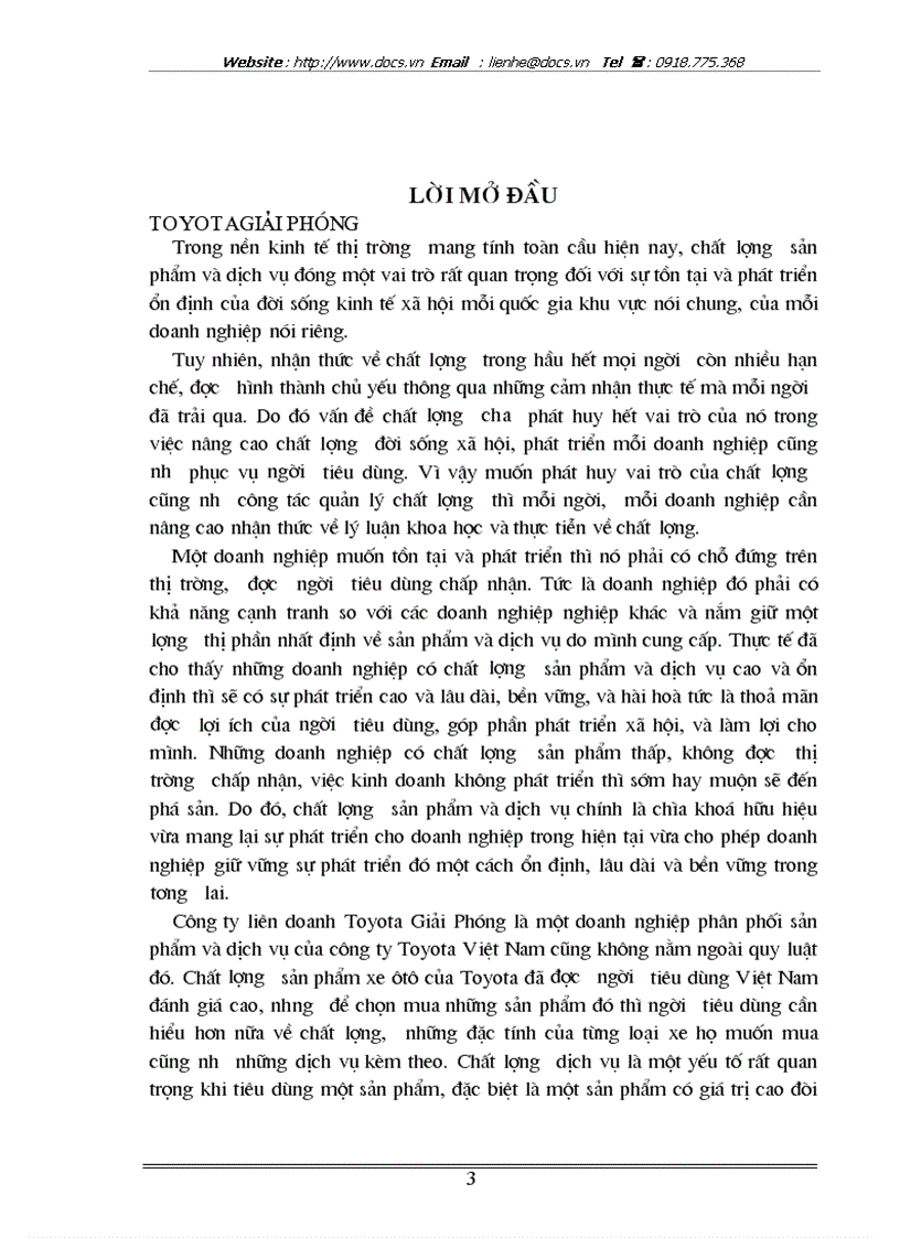 Hoàn thiện chất lượng dịch vụ nhằm nâng cao khả năng cạnh tranh của Công ty liên doanh Toyota Giải Phóng