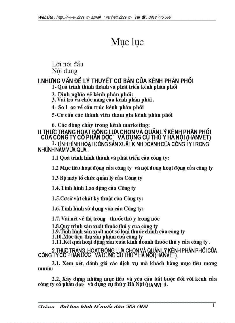 1số giải pháp nhằm nâng cao hiệu quả lựa chọn và quản trị kênh phân phối của Công ty CP Dược và Vật tư thú y HN HANVET