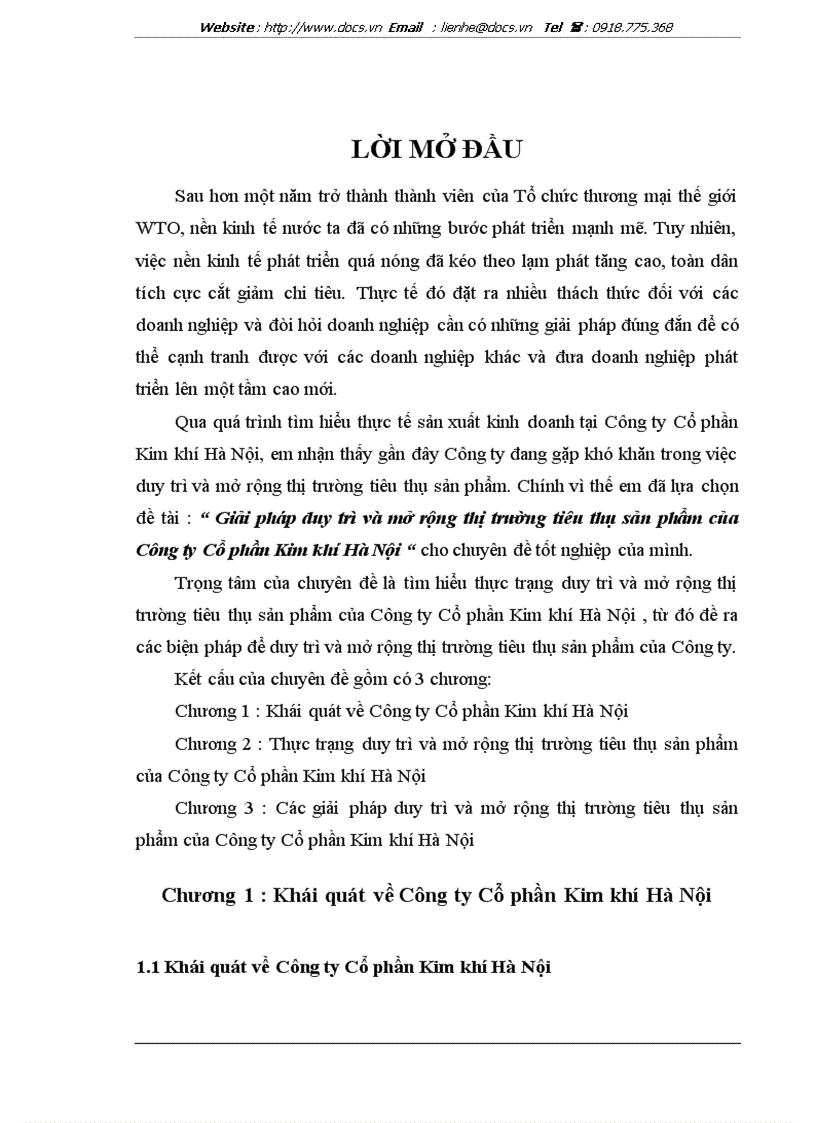 Giải pháp duy trì và mở rộng thị trường tiêu thụ sản phẩm của Công ty Cổ phần Kim khí Hà Nội