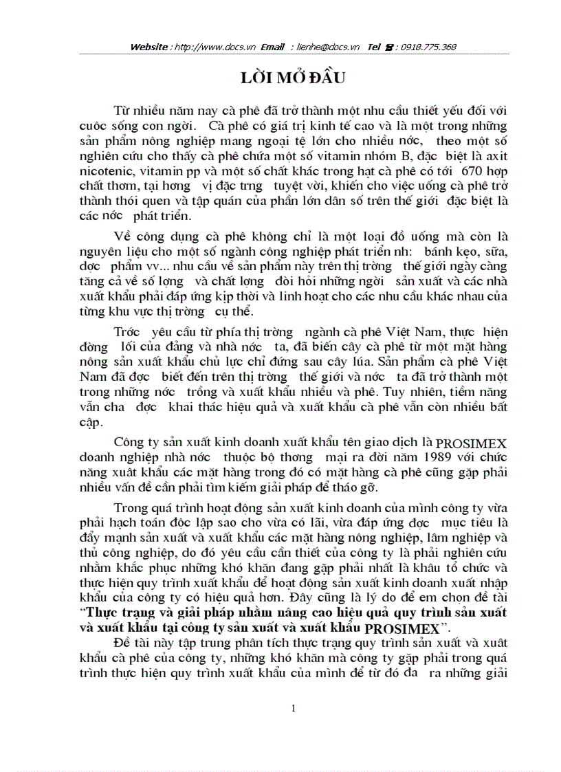 Thực trạng và giải pháp nhằm nâng cao hiệu quả quy trình sản xuất và xuất khẩu tại công ty sản xuất và xuất khẩu PROSIMEX