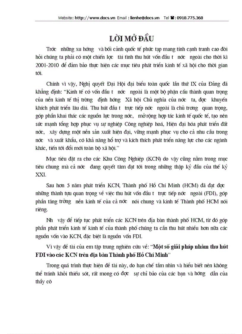 Một số giải pháp nhằm thu hút FDI vào các KCN trên địa bàn Thành phố Hồ Chí Minh