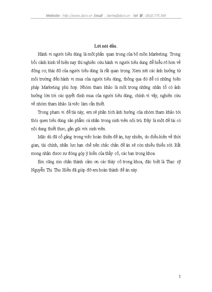 Phân tích ảnh hưởng của nhóm tham khảo tới thói quen tiêu dùng sản phẩm cá nhân trong sinh viên nội trú và g pháp marketing