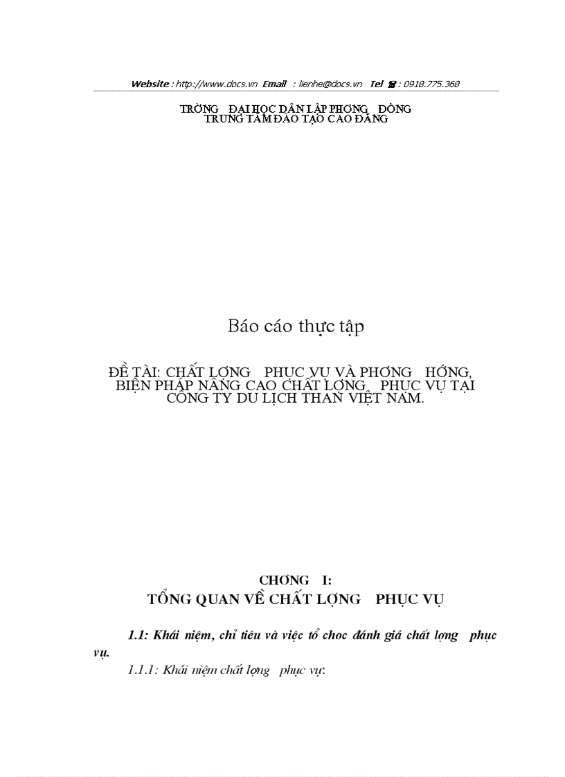 Chất lượng phục vụ và phương hướng biện pháp nâng cao chất lượng phục vụ tại công ty du lịch than việt nam