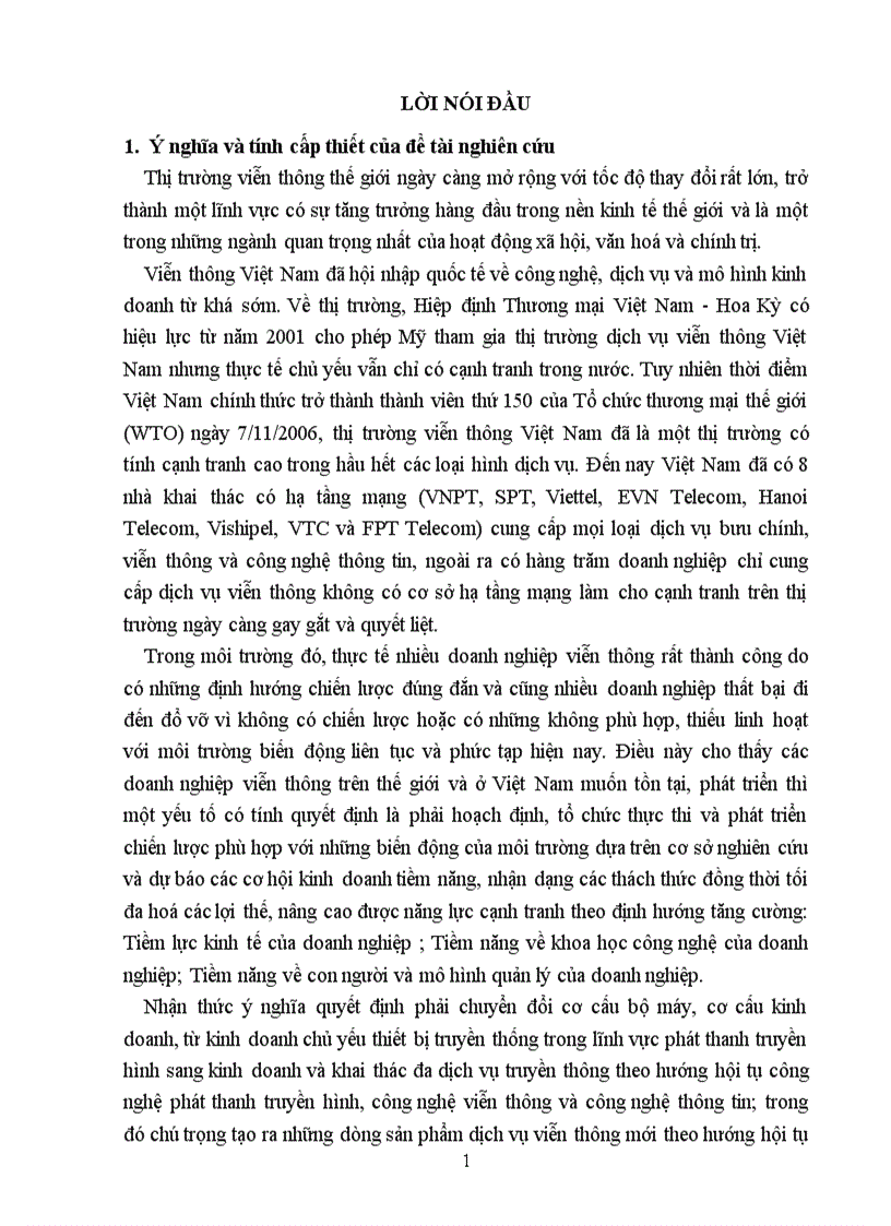 Hoàn thiện chiến lược ngành kinh doanh dịch vụ viễn thông của Tổng công ty truyền thông đa phương tiện giai đoạn 2006 2010