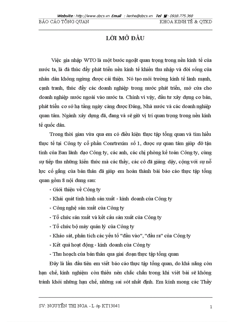 Thực tế tại Công ty cổ phần Conrtrexim số