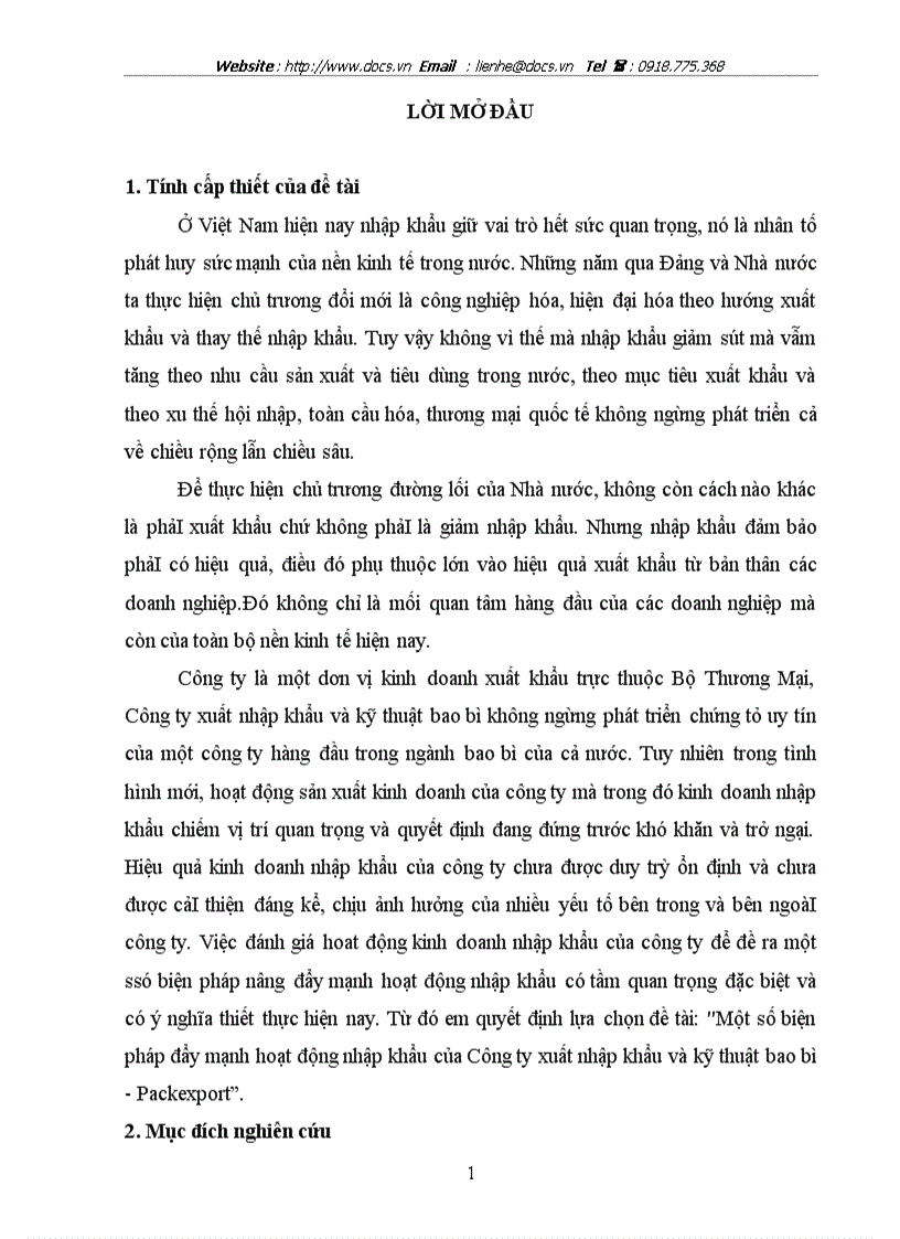 Một số giải pháp nhằm đẩy mạnh hoạt động nhập khẩu tại công ty xuất nhập khẩu và kỹ thuật bao bì