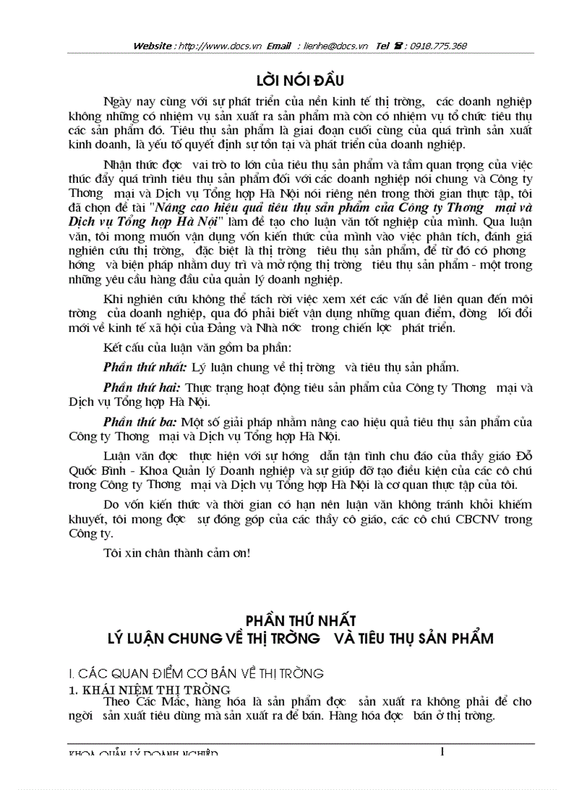 Nâng cao hiệu quả tiêu thụ sản phẩm của Công ty Thương mại và Dịch vụ Tổng hợp Hà Nội