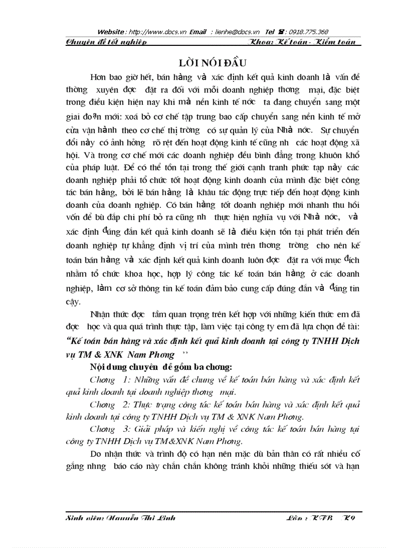 Kế toán bán hàng và xác định kết quả kinh doanh tại công ty TNHH Dịch vụ TM XNK Nam Phương