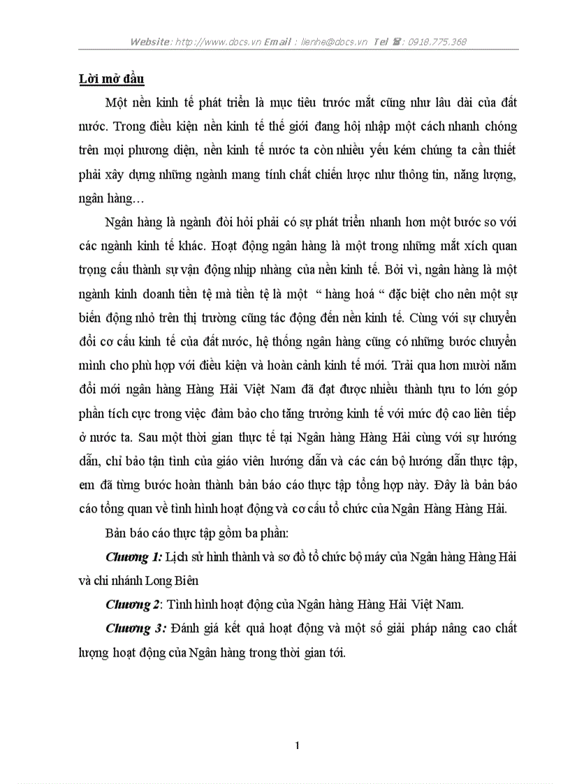 Tình hình hoạt động và một số giải pháp nâng cao chất lượng hoạt động của ngân hàng Hàng Hải MSB chi nhánh Long Biên lt NHa gt