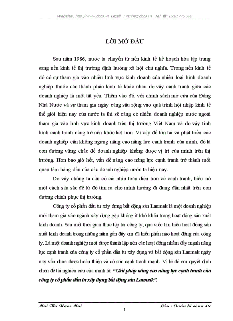 Giải pháp nâng cao năng lực cạnh tranh của công ty cổ phần đầu tư xây dựng bất động sản Lanmak
