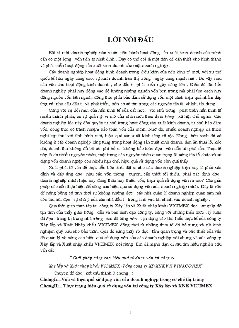 GiảI pháp nâng cao hiệu quả sử dụng vốn tại công ty Xây lắp và Xuất nhập khẩu VICIMEX VINACONEX