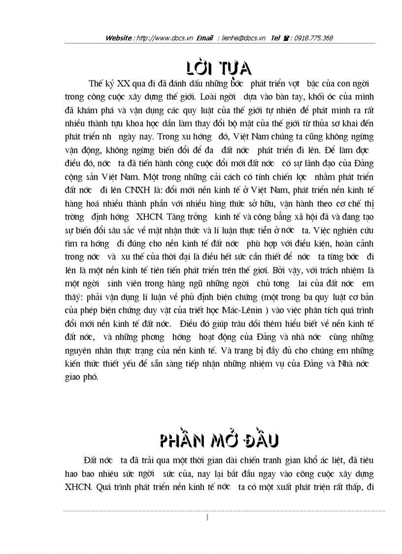 Vận dụng khái niệm phủ định biện chứng để phân tích quá trình đổi mới kinh tế ở Việt Nam