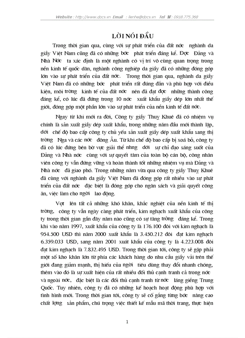 Thực trạng và giải pháp cho hoạt động xuất khẩu giầy dép của công ty giầy Thuỵ Khuê