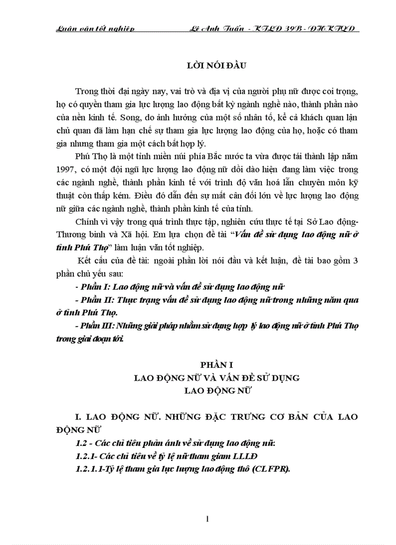 Vấn đề sử dụng lao động nữ ở tỉnh Phú Thọ
