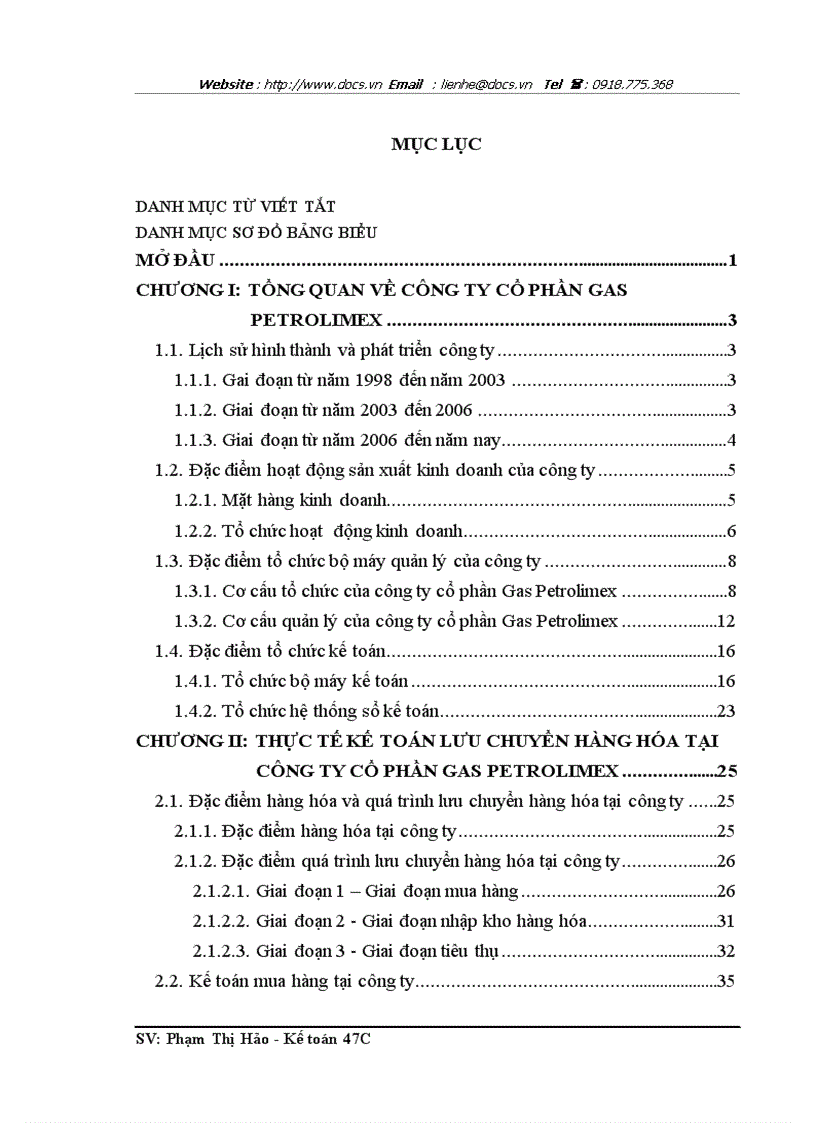 Hoàn thiện kế toán lưu chuyển hàng hóa tại công ty cổ phần Gas Petrolimex