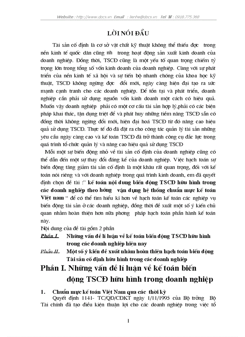 Kế toán nội dung biến động TSCĐ hữu hình trong các doanh nghiệp theo hướng vận dụng hệ thống chuẩn mực kế toán Việt nam