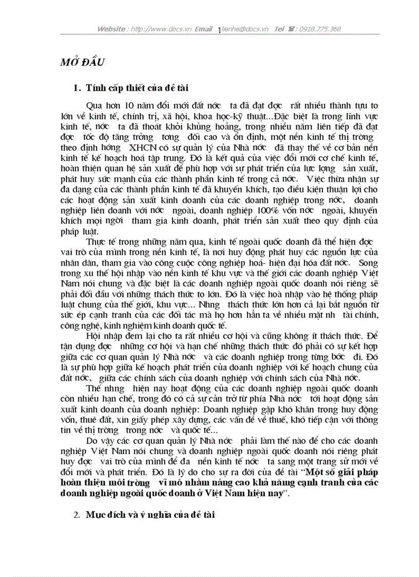 1số giải pháp hoàn thiện môi trường vĩ mô nhằm nâng cao khả nămg cạnh tranh của các DN ngoài quốc doanh ở VN hiện nay