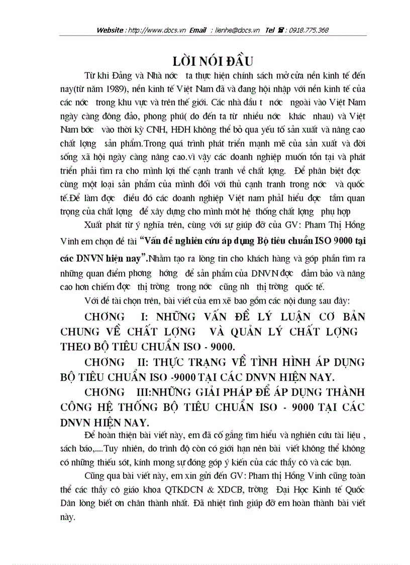 Vấn đề nghiên cứu áp dụng Bộ tiêu chuẩn ISO 9000 tại các DNVN hiện nay