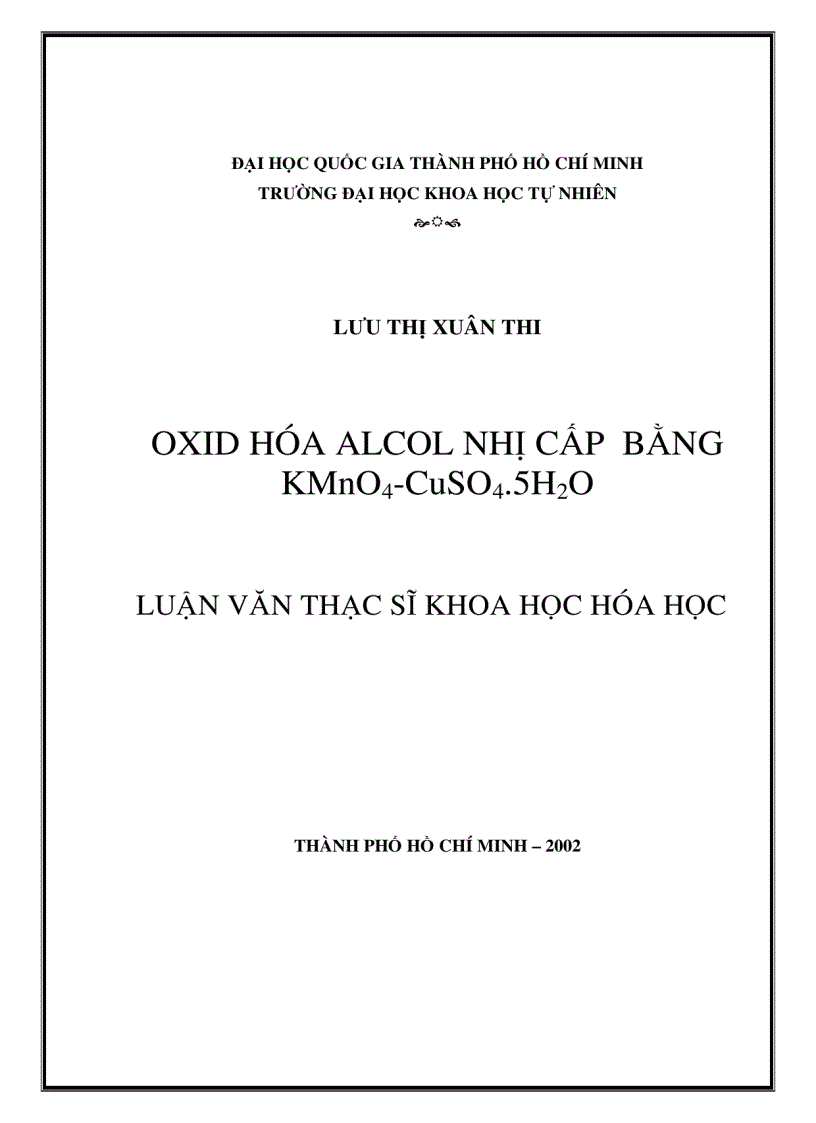 OXID HÓA ALCOL NHỊ CẤP BẰNG KMnO4 CuSO4 5H2O