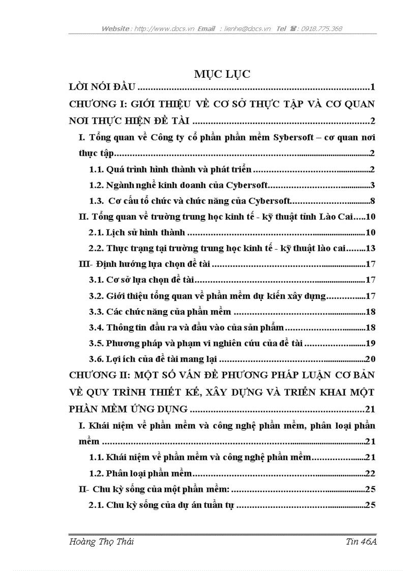 Phân tích thiết kế phần mềm quản lý điểm tại trường trung học kinh tế và kỹ thuật tỉnh Lào Cai