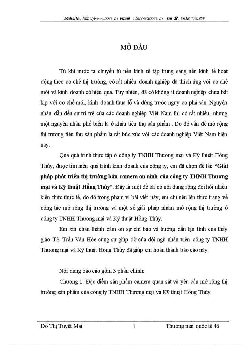 Giải pháp phát triển thị trường bán camera an ninh của công ty THNH Thương mại và Kỹ thuật Hồng Thủy