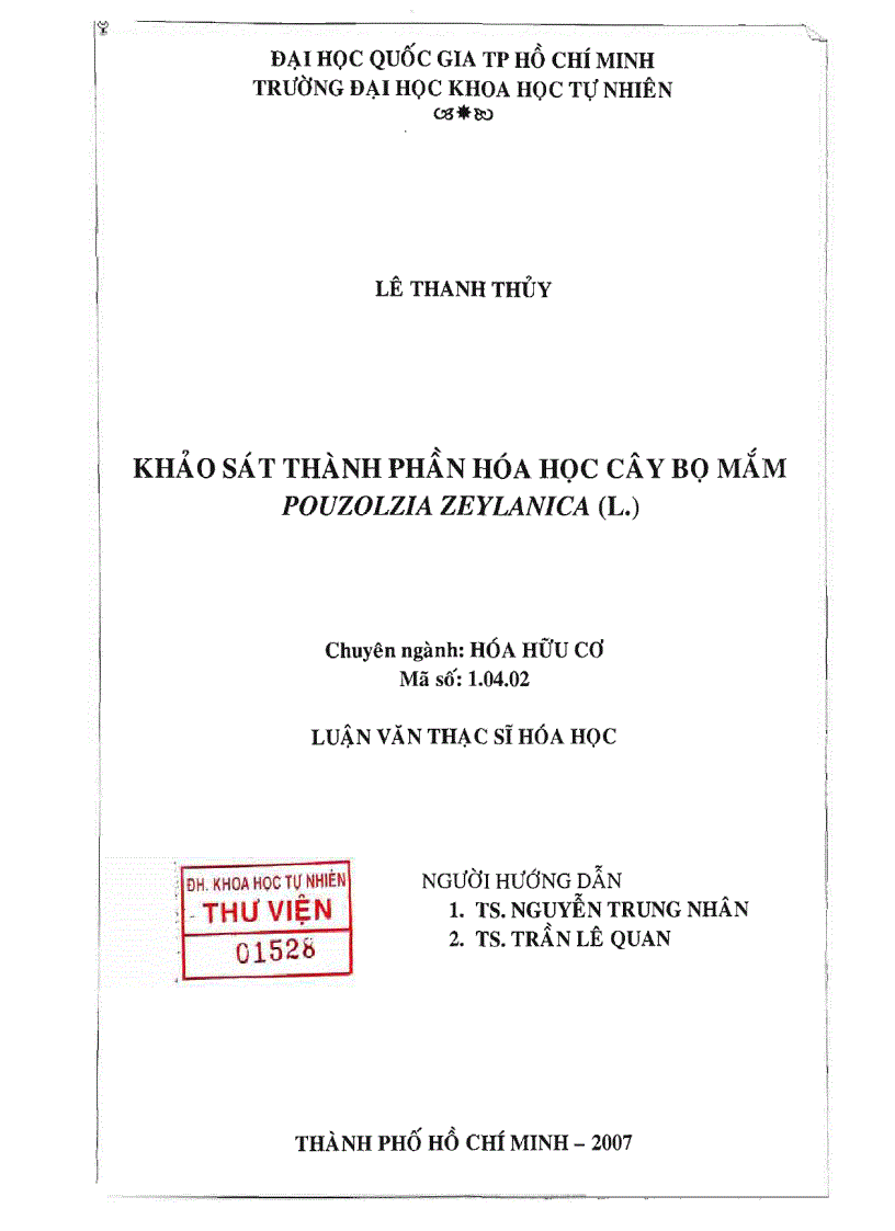 Khảo sát thành phần hóa học cây bọ mắm pouzolzia zeylanica l