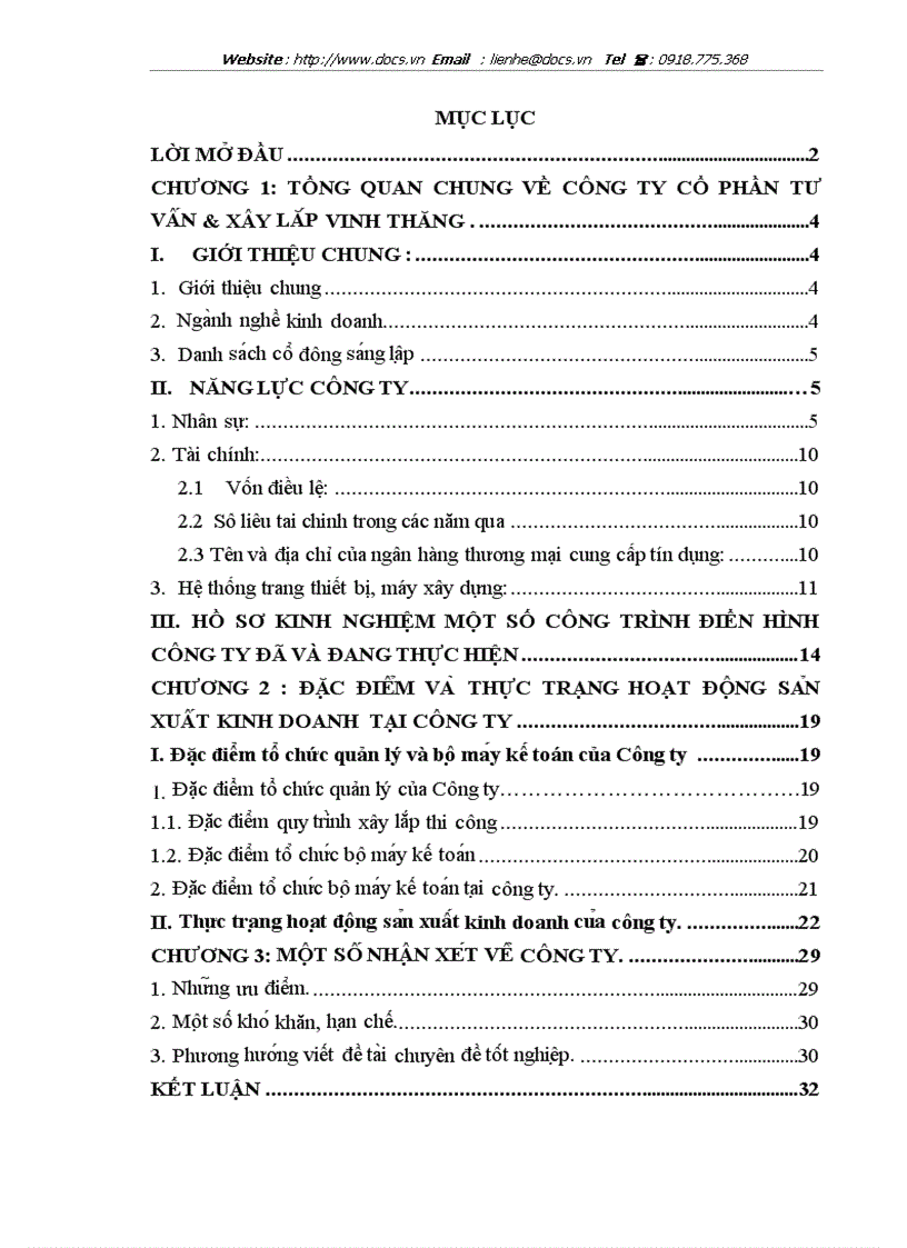 Báo cáo thực tập Công ty cô phâ n tư vâ n va xây lă p Vinh Thăng