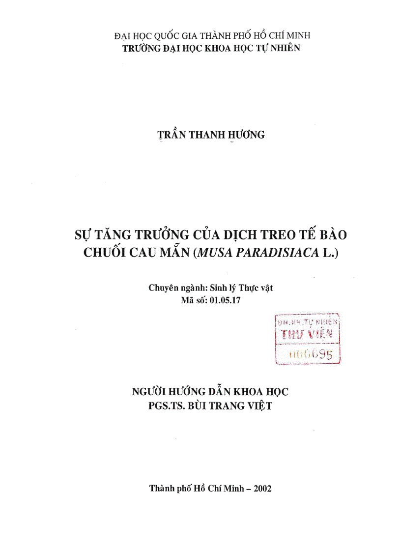 Sự tăng trưởng của dịch treo tế bào chuối cau mẵn musa paradisiaca l