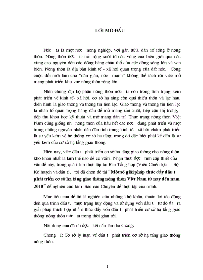 Một số giải pháp thúc đẩy đầu tư phát triển cơ sở hạ tầng giao thông nông thôn Việt Nam từ nay đến năm 2010