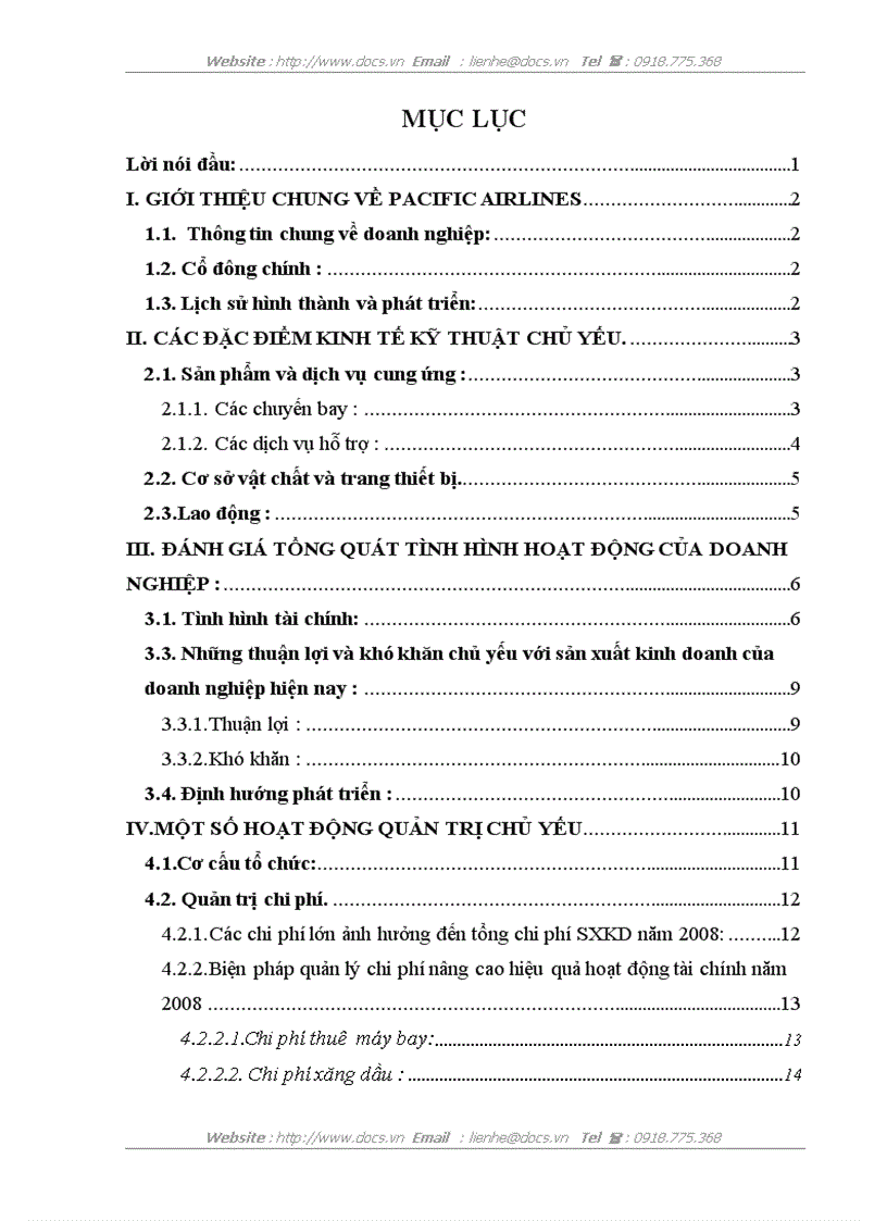 Báo cao tổng hợp Tại Công ty Hàng không CP Pacific Airlines