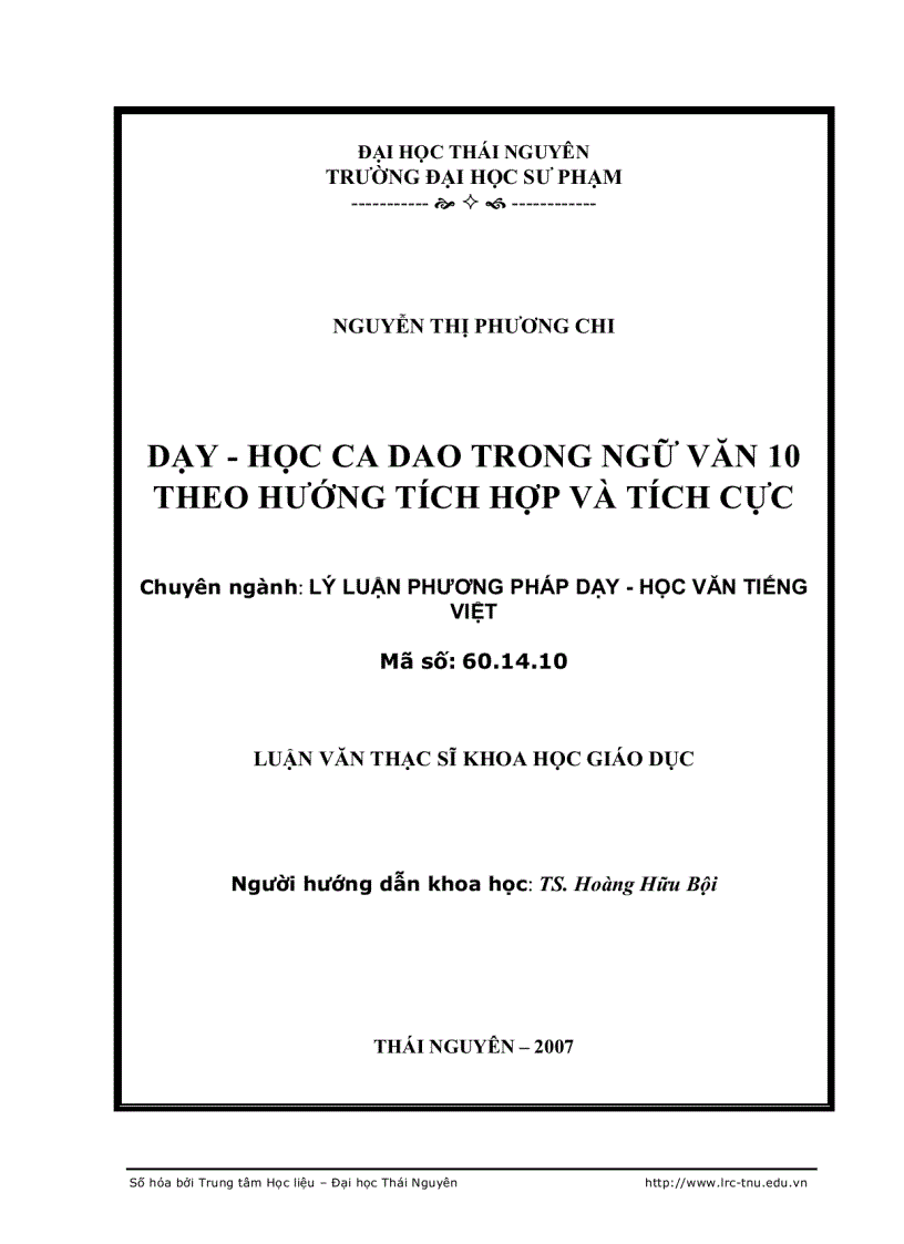 Dạy học ca dao trong Ngữ Văn 10 theo hướng tích hợp và tích cực