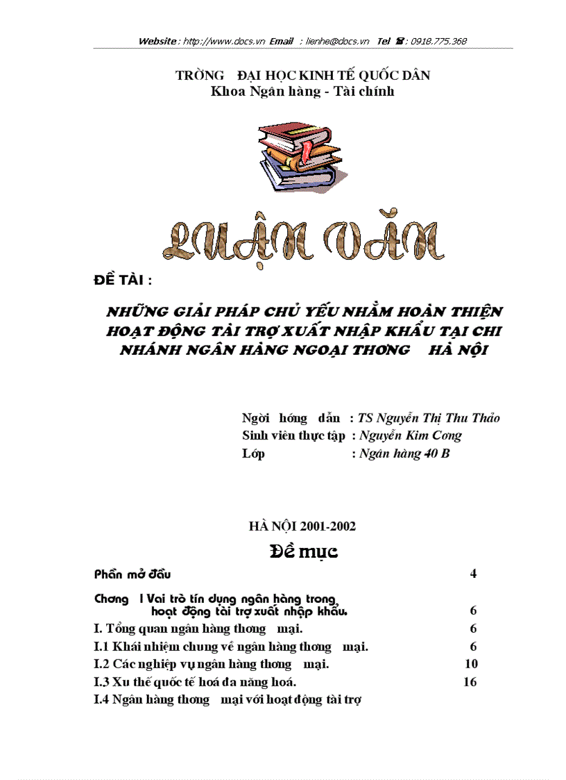 Những giải pháp chủ yếu nhằm hoàn thiện hoạt động tài trợ xuất nhập khẩu tại chi nhánh ngân hàng ngoại thương hà nội