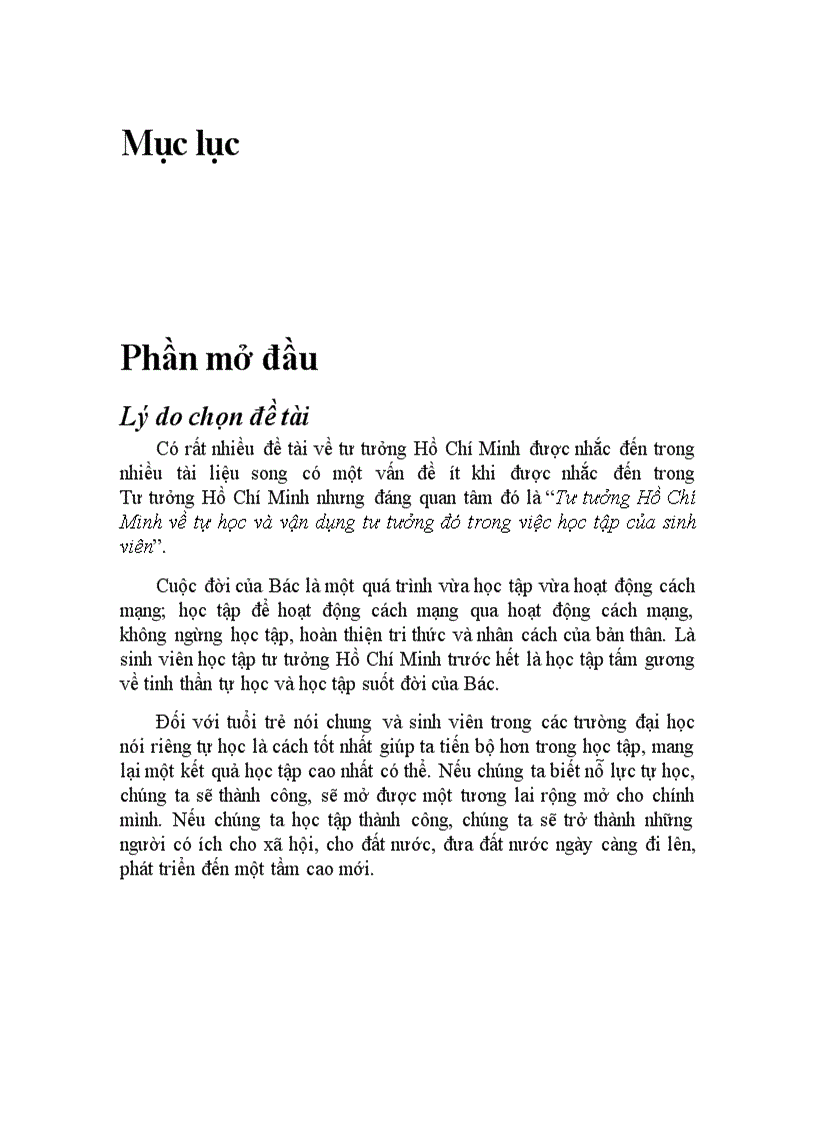 Tư tưởng Hồ Chí Minh về tự học và vận dụng tư tưởng đó trong việc học tập của sinh viên