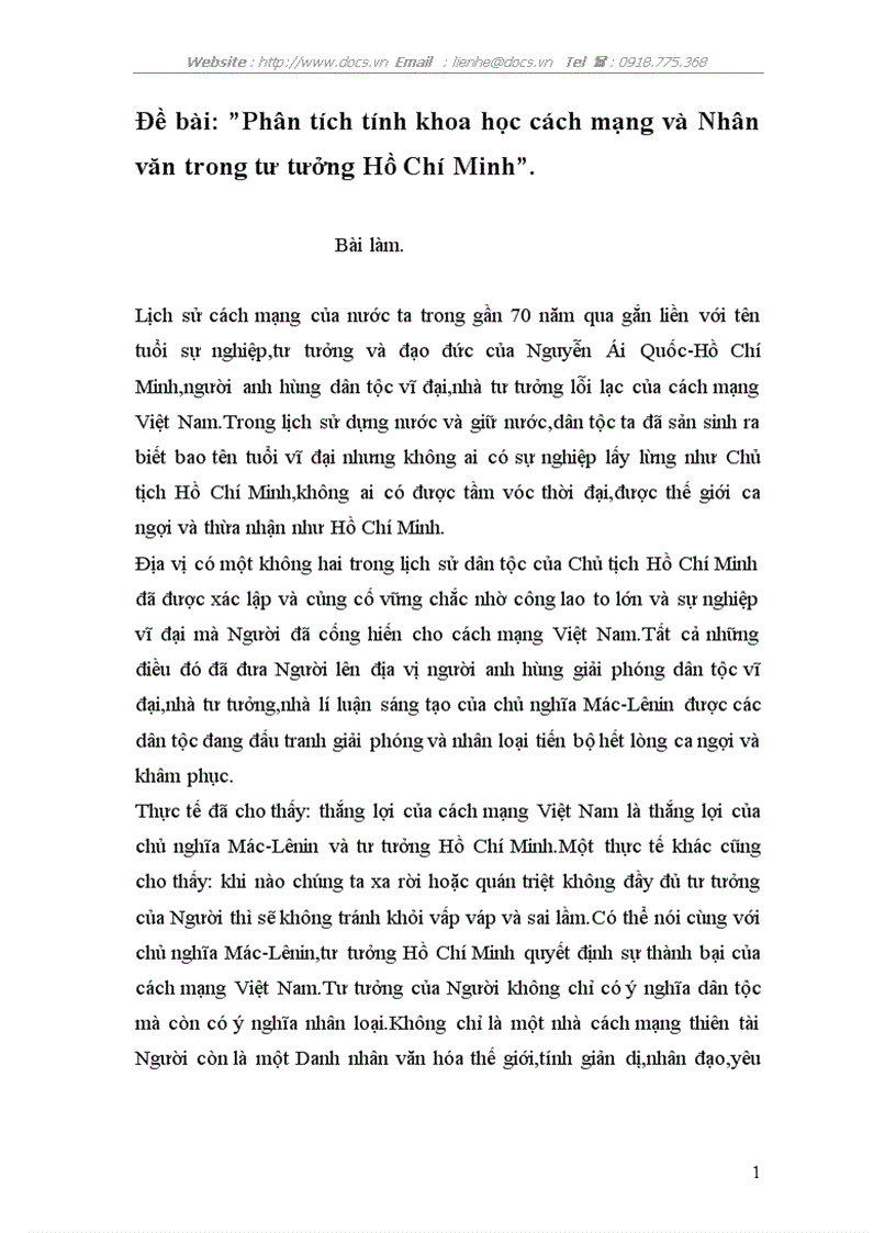 Phân tích tính khoa học cách mạng và Nhân văn trong tư tưởng Hồ Chí Minh
