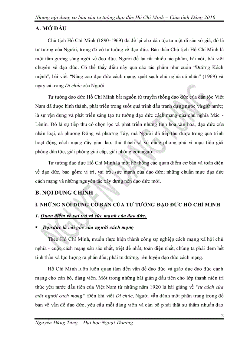 Những nội dung cơ bản của tư tưởng đạo đức Hồ Chí Minh