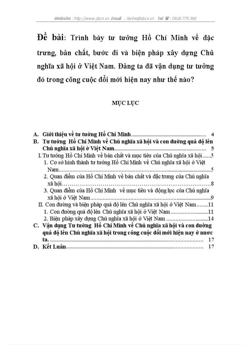 Trình bày tư tưởng HCM về đặc trưng bản chất bước đi và biện pháp xây dựng CNXH ở Việt Nam Đảng ta đã vận dụng tư tưởng đó trong công cuộc đổi mới