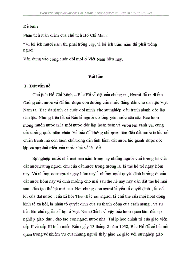 Phân ti ch luâ n điê m cu a chu ti ch Hô Chi Minh Vi lơ i i ch mươ i năm thi pha i trô ng cây vi lơ i i ch trăm năm thi pha i trô ng ngươ i