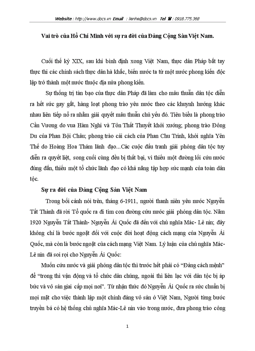 Vai trò của Hồ Chí Minh với sự ra đời của Đảng Cộng Sàn Việt Nam