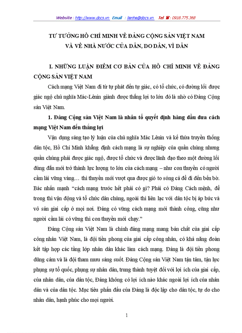 Tư tưởng hồ chí minh về đảng cộng sản việt nam và về nhà nước của dân do dân vì dân