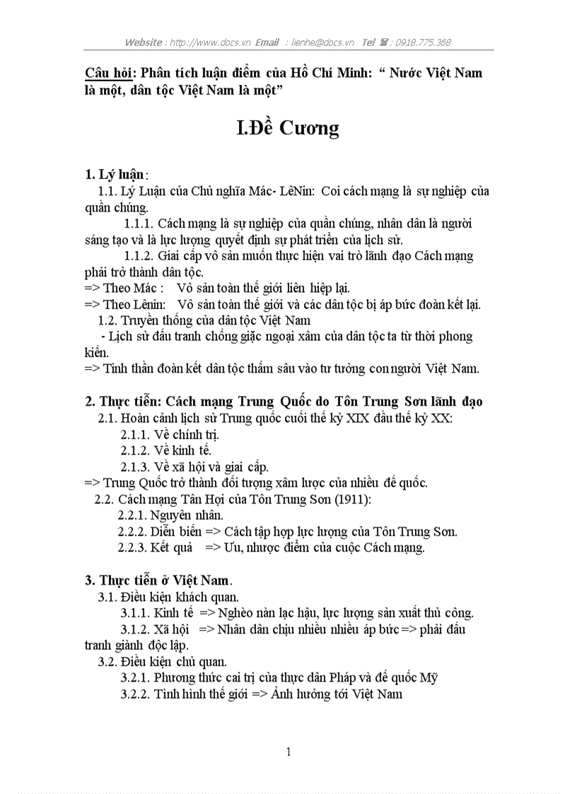 Phân tích luận điểm của Hồ Chí Minh Nước Việt Nam là một dân tộc Việt Nam là một