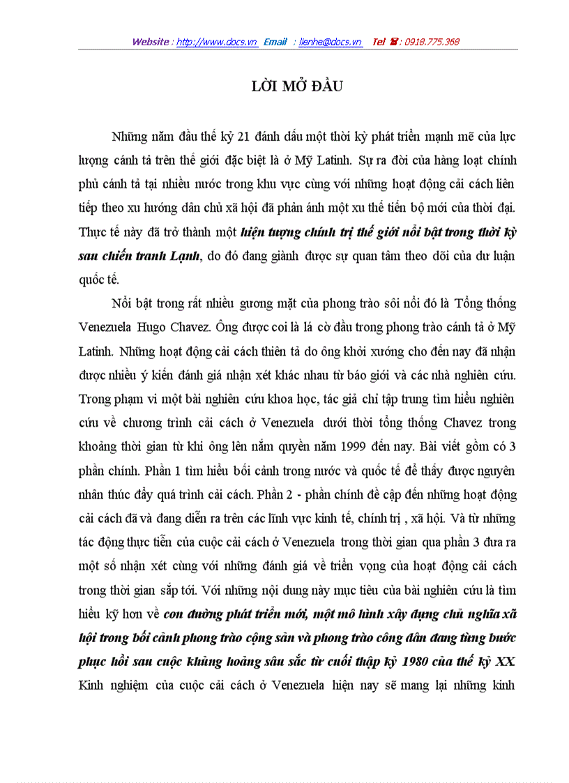 Cuộc cải cách ở Venezuela